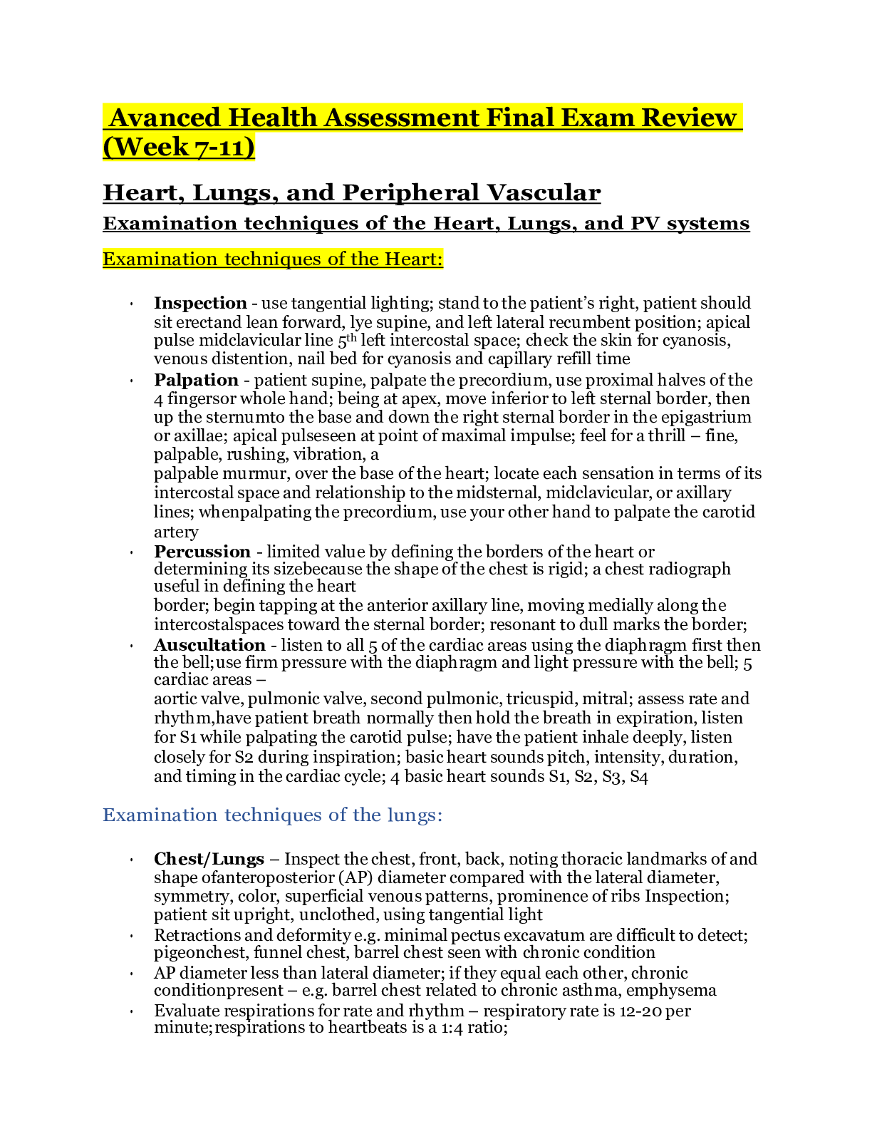 Preview image for  Avanced Health Assessment Final Exam Review (Week 7-11)